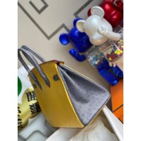 hermes ostrich Birkin 25 handbag color-contrast shopping tote business briefcase handmade stich