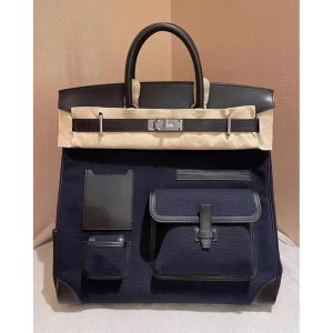 Hermes birkin hac 40 cargo travel luggage -canvas swift leather full handmade/boutique inclusion