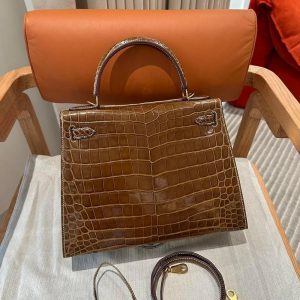 hermes kelly 28 top-handle bag GHW in nile crocodile full handmade/boutique inclusion