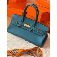 Hermes Shoulder Birkin 42cm tote handbag GHW in denim calfskin full handmade boutique package