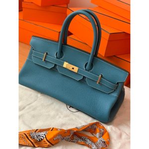 Hermes Shoulder Birkin 42cm tote handbag GHW in denim calfskin full handmade boutique package