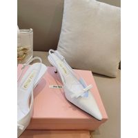 COD 缪缪 Miu kitten heel slingback pointed heel pump sandal in patent leather size35-42 5.5cm height - 图片 8