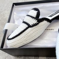 Chanel crocheted flat mules sandal inddor slipper in black ivory size 35-40