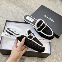 Chanel crocheted flat mules sandal inddor slipper in black ivory size 35-40