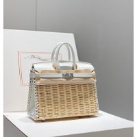 limited edition Hermes wicker Birkin 25 picnic handbag-full handmade boutique package