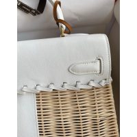wicker-braided Hermes Kelly 25 picnic handbag SHW full handmade