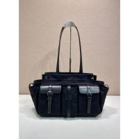 Prada canvas shoulder tote bag with multi-pocket