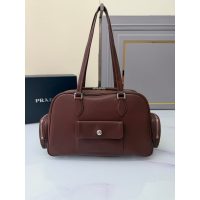 burgundy Prada Bowling Tote Bag in Grainy Calfskin