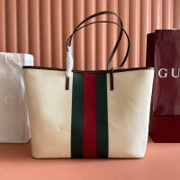 canvas Gucci striped open shoulder shopper tote/travel resort beah bag/neverfull carryall handbag - 图片 2