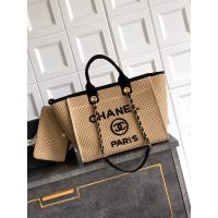 Large Chanel Deauville Tote bag in Raffia-Effect Mixed Fibers and calfskin