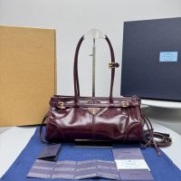 burgundy Prada Bolide Shoulder Bag in Polished Calfskin