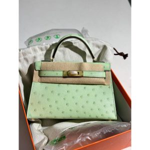 ostrich Hermes mini kelly pochette GHW full handmade boutique inclusion