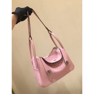 togo Hermes rose sakura lindy 26 shoulder tote bag PHW full handmade boutique inclusion