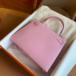 Hermes Kelly 25 sellier handbag GHW-rose sacura evercolor leatehr full handmade/boutique inclusion