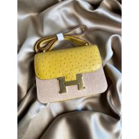 Ostrich Hermes Constance 23 classic messenger flap shoulder flap square bag handmade stitch