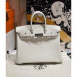 Hermes birkin 25 top-handle handbag PHW-craie swift leather full handmade/boutique inclusion