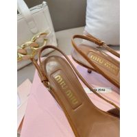 COD 缪缪 Miu kitten heel slingback pointed heel pump sandal in patent leather size35-42 5.5cm height - 图片 4