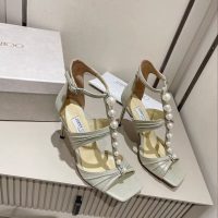 Jimmy choo pearl-embellished heel pump sandal casual caged heel slip-on size35-42 8.5cm - 图片 6