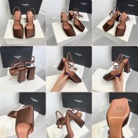 Amina muaddi satin heel sandal strapped chunky heel pump slipon dinner party shoes size35-42 9.5cm - 图片 9