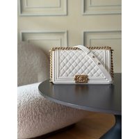 Vintage Chanel boy shoulder flap bag in beige caviar calfskin GHW