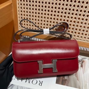Hermes constance elan shoulder flap bag-burgundy box calfskin full handmade boutique inclusion