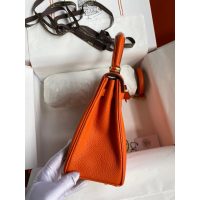 tangerine Hermes Kelly 25 handbag-Togo calfskin GHW full handmade boutique inclusion