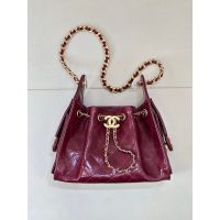 Chanel Small drawstring bucket Hobo Bag in Burgundy waxed Calfskin