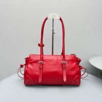 Prada Red Shoulder Tote Bag in Grained Calfskin
