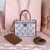 embroidered miu miu mesh mini handbag/tiny shopper tote with zipper clutch