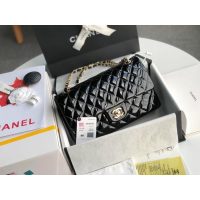 Chanel Medium shoulder double Flap Bag in black Patent Leather