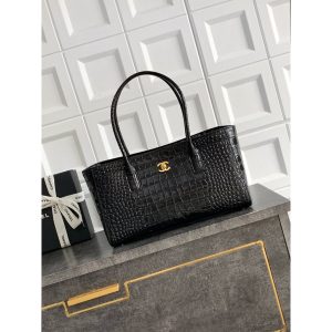 Chanel burgundy Small Shopping Tote in croco-effect calfskin