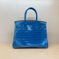 Shiny Nile crocodile Her^^m Birkin 25 handmade shopper handbag upscale banquet dinner tote - 图片 6