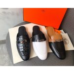 croco-effect Hermes calfskin flat slide mules sandal size35-40 boutqiue inclusion