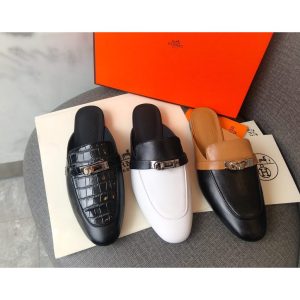croco-effect Hermes calfskin flat slide mules sandal size35-40 boutqiue inclusion