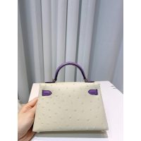 ostrich leather Her.mes mini kelly pochette sling crossbody shoulder mobilephone bag handmade stitch - 图片 2
