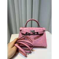 ostrich leather Her.mes mini kelly pochette sling crossbody shoulder mobilephone bag handmade stitch - 图片 6