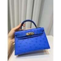 ostrich leather Her.mes mini kelly pochette sling crossbody shoulder mobilephone bag handmade stitch - 图片 7