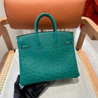 hermes Vert Jade birkin 25 handbag PHW in ostrich leather full handmade/boutique inclusion