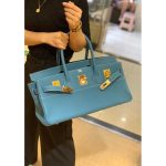 Hermes Shoulder Birkin 42cm tote handbag GHW in denim calfskin full handmade boutique package