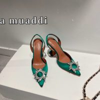 Amina Muaddi satin heel sandal pump pointed heel dancer shoes with crystal-sunflower size35-42 10cm