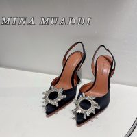 Amina Muaddi satin heel sandal pump crystal-sunflower dinner party footwear size35-42 10cm - 图片 6