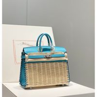 limited edition Hermes wicker Birkin 25 picnic handbag SHW-full handmade boutique package