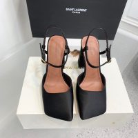 Amina muaddi satin heel sandal strapped chunky heel pump slipon dinner party shoes size35-42 9.5cm - 图片 5