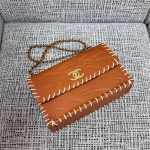 Vintage Chanel Whipstitch shoulder flap Bag in logo-embossed Tan calfskin