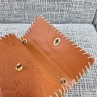 Vintage Chanel Whipstitch shoulder flap Bag in logo-embossed Tan calfskin