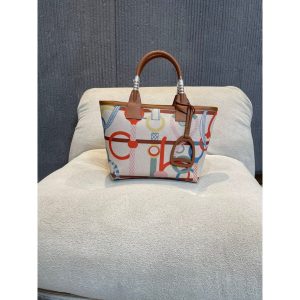 Hermes Steeple 25 canvas Tote Bag with Equestrian Print