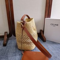 Celine ruffia-woven bucket handbag/shoulder crossbody tote/resort beach bag with zipper clutch - 图片 6