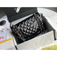 Chanel Medium shoulder double Flap Bag in black Patent Leather
