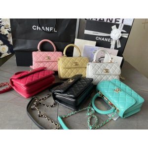 lambskin Chanel Trendy CC Top-Handle Flap Bag-thick pink