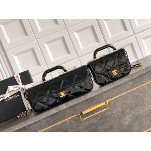 Chanel East-West Top Handle Baguette/mini handbag in metallic patent leather